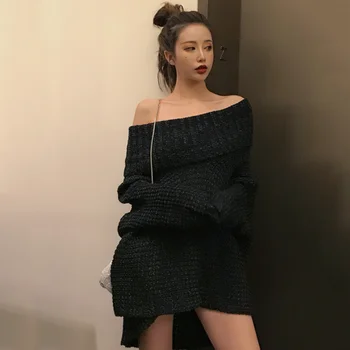 XITAO korejiešu Stila Plus Lieluma Sieviete Džemperi Modes Sexy Strapless Atloks, Džemperi Sievietēm Savvaļas Rudens Nelegālo Trikotāža WJ1009