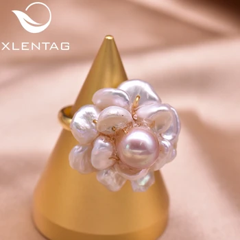 XlentAg Dabas Balts Augstas Kvalitātes Baroka Pērle Ziedu Gredzeni Rozā Pērles Sieviešu Iesaistīšanos Boho Dāvanas Luksusa Rotaslietas GR0237