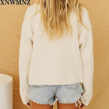 XNWMNZ za Sieviete džemperi 2020. gadam tīrtoņa krāsu trikotāžas džemperis ar v veida kakla pogu jaka ar garām piedurknēm džemperis sievietēm salātu streetwear