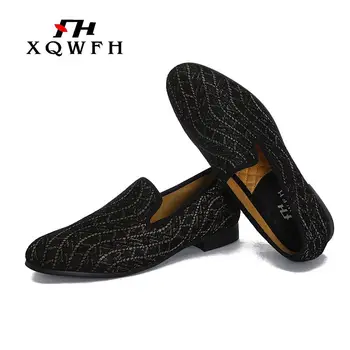 XQWFH Vīriešu mokasīni daudzkrāsains raksts collocation ikdienas apavi zemas taustiņu, banketu un kāzu kurpes