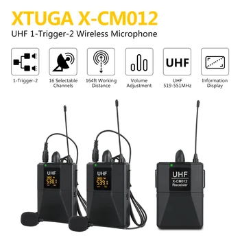 XTUGA X-CM012 UHF Dual Bezvadu Lavalier Mikrofons,Kamera, Mikrofons,UHF Atloks Mikrofona Sistēma ar 16 Izvēlēties Kanālu līdz 164ft Diapazons