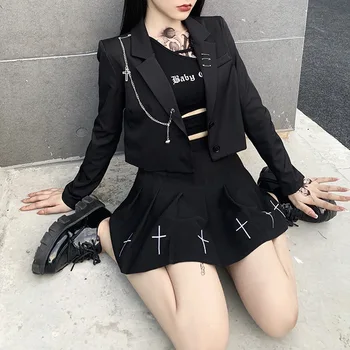 Y Demo Gothic Slim Garām Piedurknēm Žakete Sievietēm Plānas V Kakla Ķēdes Gadījuma Sieviešu Modes Apģērbu 2020