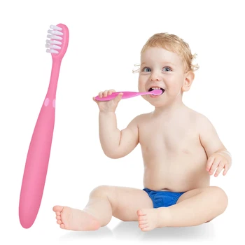 Y-kelin 0-6 gadu vecumā bērnu zobu suka bērniem, bērniem 0-3 3-6 gadus vecs, mīksts silikona košļājamā rokturis sari gumija