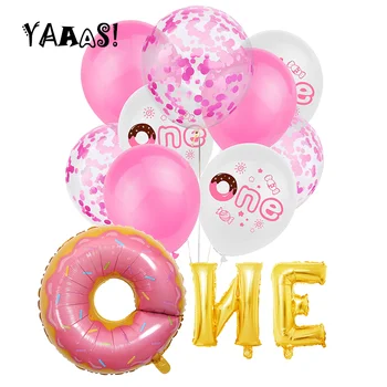 YAAAS! Kūka Donut Folijā Vienu izdruku Lateksa 1. Baloni Bērniem Dzimšanas dienas ballīti Apdare Baby Duša, Gaisa Bumbiņas Piederumi