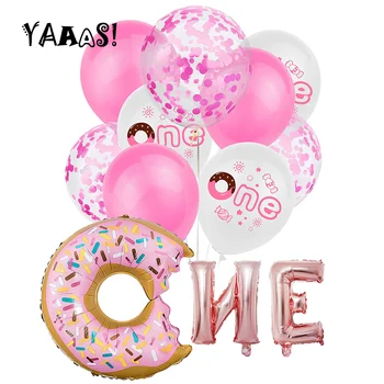 YAAAS! Kūka Donut Folijā Vienu izdruku Lateksa 1. Baloni Bērniem Dzimšanas dienas ballīti Apdare Baby Duša, Gaisa Bumbiņas Piederumi