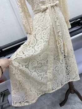 YAMDI pavasara vasaras eleganta kleita sievietes puses-line korejas ilgi laternu piedurknēm vintage sieviete 2020. gadam dobi no mežģīņu kleitas boho