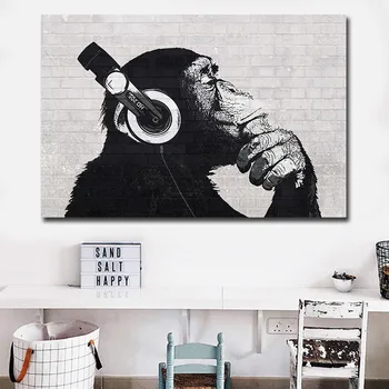 YaMinSanNiO DJ Orangutan Sienas Mākslas HD Izdrukas un Plakāti, Auduma Dzīvnieku Eļļas Glezna Attēlus Jaunu dzīvojamo Istabu Mājas Rotājumi