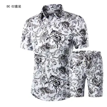 YASUGUOJI Jauno Vasaras Ķīniešu Stila Modes Ziedu Divas Gabals Bikses Kopa Vīriešu Slim Fit ar Īsām Piedurknēm Krekls ar Šorti Vīriešiem Sweatsuits