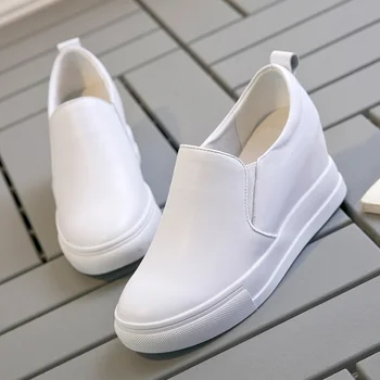 Yiluan 2019 rudens jaunas ādas sieviešu ikdienas apavi pieauga baltas sporta kurpes platformas kurpes platformas Slip-ar kājām Mokasīni