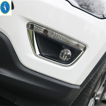 Yimaautotrims Chrome Priekšējais / Aizmugurējais Bamperis Miglas Lukturi, Lampas Rāmja Vāks Melns, Komplekts Piederumi der Jeep Compass 2017 - 2020 ABS