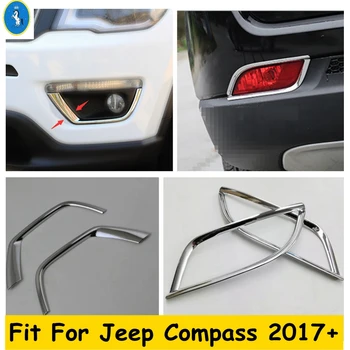 Yimaautotrims Chrome Priekšējais / Aizmugurējais Bamperis Miglas Lukturi, Lampas Rāmja Vāks Melns, Komplekts Piederumi der Jeep Compass 2017 - 2020 ABS