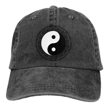 Yin Yang Āzijas Retro Mazgātas kokvilnas Beisbola cepure Kovboju Cepure, kas Aprīkoti Klp Snapback Cepure par Vīriešiem, Sievietēm Gadījuma Klp Saules Cepure, Āra Vāciņu