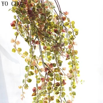 YO CHO Mākslīgā Ilgi, rotangpalmas Zelta un sudraba lapām apdare kāzu viltus 60cm piederumi augi ilgi vīnogulāju zaļās mājas ainas