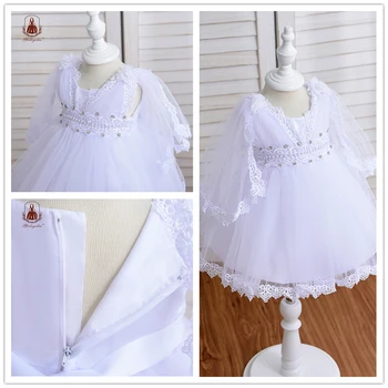Yoliyolei Infant Baby Girl Dress Balts Tills Kristību Kleitas Meitenēm 0-24M Dzimšanas dienas svinības Bērnu Frēzēšana Hairband Drēbes