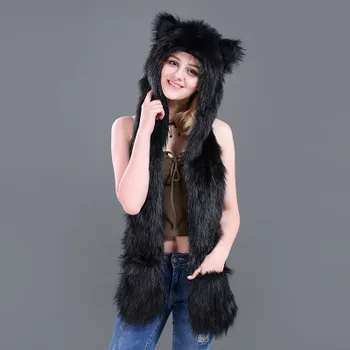 YOYOCORN Fox silts ziemas Eiropā un Amerikā, mākslīgas kažokādas cepuri plīša dzīvnieku cepure cute karikatūra, cepure, šalle, cimdi vienu galvu vāciņu