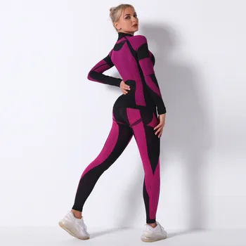 Yushuhua Adītas Svītras 2-gabals Sporta Komplekts Bezšuvju Sporta apģērbu ar Augstu Apkakli, garām piedurknēm Krekls Fitnesa Stulpiņi Sieviešu Jogas Komplekts