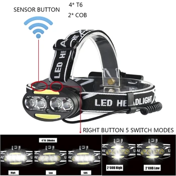 Z20 Litwod IS sensoru lukturi, LED Lukturi, Lukturu 4* XM-L2 T6 +2*COB Lukturīti Lāpu Lanterna galvas gaismas