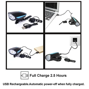 Zacro Velosipēdu Velosipēdu Zvaniņu USB Rechargable Riteņbraukšana Ragu Gaismas 3 veidi Daudzfunkciju Ultra Spilgti Elektriskā 5 Skaņas 120db Ragu Bell