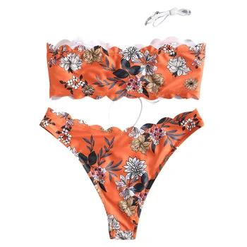 ZAFUL Daisy Drukāt Salāti Mežģīnes-Up Bikini Komplekts Strapless Pie Pleca Lenta Bikini, Peldkostīmi, Sieviešu Sexy peldkostīms 2019
