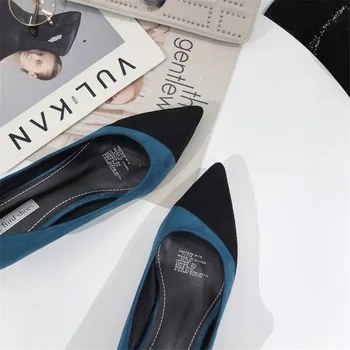 Zamšādas ar Smailiem, Augstiem papēžiem sūkņi sieviešu kurpes 2019. gada Pavasara Rudens kurpes Modes Jauktu Krāsu Birojs Plānas Papēžiem Sekli sieviešu kurpes