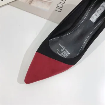 Zamšādas ar Smailiem, Augstiem papēžiem sūkņi sieviešu kurpes 2019. gada Pavasara Rudens kurpes Modes Jauktu Krāsu Birojs Plānas Papēžiem Sekli sieviešu kurpes