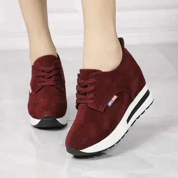 Zamšādas augstums palielinās Sieviešu Platformas kurpes sūkņi norādīja toe kvīts par sneaker dāmas ikdienas apavi puse birojs karjera