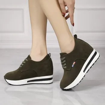 Zamšādas augstums palielinās Sieviešu Platformas kurpes sūkņi norādīja toe kvīts par sneaker dāmas ikdienas apavi puse birojs karjera