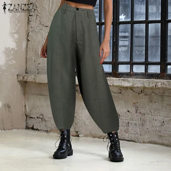 ZANZEA Elegants Sieviešu Augsto Vidukli, Plaša Kāju Bikses Gadījuma Cietā Lanten Bikses Vaļīgas Bikses Dāmas Darba OLA Harēma Pantalon Plus Lieluma