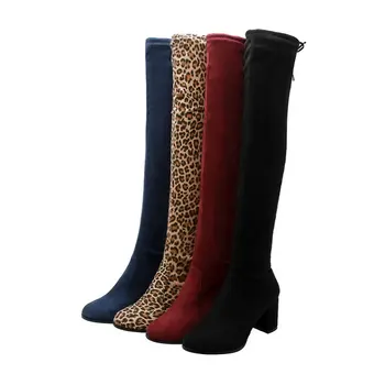 ZawsThia ziemas rudens bloķēt augsta papēži sexy dāmas sūkņi, melns, leoparda sieviešu kurpes pār-the-ceļgala stiept sieviešu overknees boot