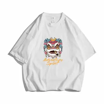 ZAZOMDE Hip Hop Lauva karikatūra T-Krekli Cilvēks Streetwear Kokvilnas Vasaras Mens Zaudēt Gadījuma pusi Piedurknēm Topi, t-veida, Lielizmēra Vīriešu T Krekls