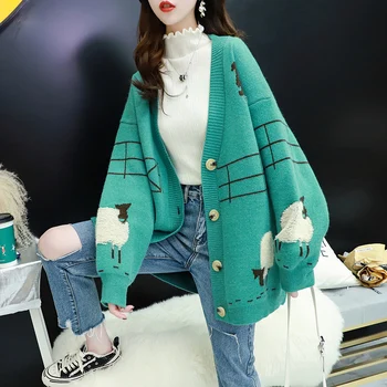 Zaļā Jaka Džemperis korejas 2020. gada Rudenī, Mīksta Kašmira Zaudēt Vienu-krūšu Adīti V-veida Kakla Ziemā Silts Streetwear Šiks Džemperis