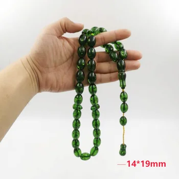 Zaļā Sveķu Tasbih 33 Liela izmēra Lūgšanu krelles islāma Rožukroni Musulmaņu vīriešu rokassprādze rokassprādzes Mastkhan arābu rotaslietas Misbaha