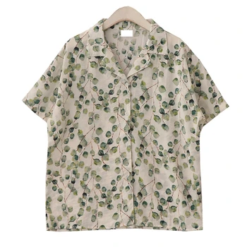 Zaļā ziedu šifona sieviešu krekli 2020. gada vasaras brīvdienu stila savukārt apkakle gadījuma visu maču sieviešu krekli outwear mētelis topi
