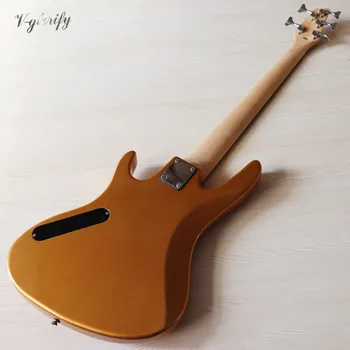 Zelta krāsā 5 stīgu, elektriskās basa ģitāra, cietā basswood ķermeņa 43 collu basa ģitāra ar Kanādas kļavas kaklu ar kādu defektu