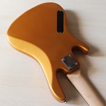 Zelta krāsā 5 stīgu, elektriskās basa ģitāra, cietā basswood ķermeņa 43 collu basa ģitāra ar Kanādas kļavas kaklu ar kādu defektu