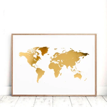 Zelta Pasaules Kartē Izdrukāt Biroja Dekoru Mūsdienu Minimālismu Zelta Pasaules Kartes, Plakātus, Kanvas Glezna Viesistabā Mājas Sienas Art Attēlu