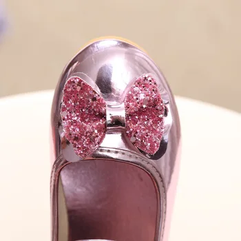 Zelta, rozā, sudraba, bērnu apavi meitenēm, bērniem, apavi par meiteni, Mirdzoši loki Rhinestone Puse Kāzu baby girl ādas kurpes 2-15years