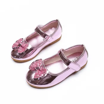 Zelta, rozā, sudraba, bērnu apavi meitenēm, bērniem, apavi par meiteni, Mirdzoši loki Rhinestone Puse Kāzu baby girl ādas kurpes 2-15years