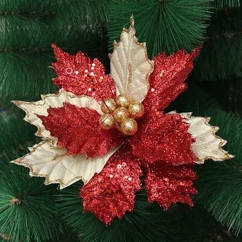 Zelta Sietiņa Ziemassvētku Ziedi Ziemassvētku Eglīte Apdares Rotas Mākslīgie Plastmasas Ziedi Mall Logu noformēšana Ziedu