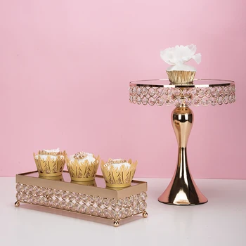 Zelta taisnstūris kūku paplātes kristāla cupcake plāksnes, kāzu torte galda piederumu puse apdare, instrumenti deserts