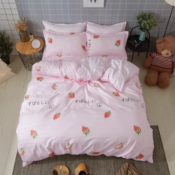 Zemeņu rozā meitene gultas piederumi komplekti, sega sedz, Gultas Veļa, spilvendrānas ērti palagi Labas kvalitātes Princese stils