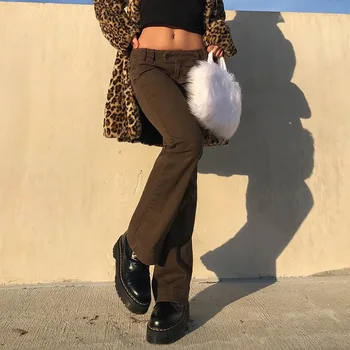 Zemu Pieaugumu Sieviešu Brūna Signālraķetes Džinsi Slim Femme Y2k Vintage Izdilis Bikses Bell Dibeni Modes Džinsa Bikses Pantalones Anchos