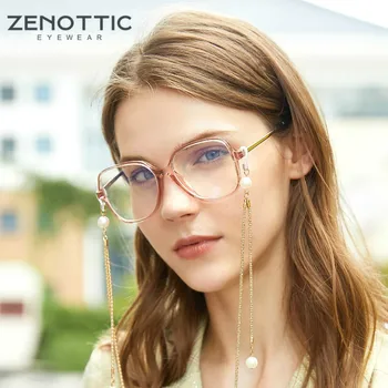 ZENOTTIC Acetāts Lielajam Brilles Rāmis ar Zelta Briļļu Ķēdes Sieviešu neslīdoša Tauriņš Anti Zilās Gaismas Optiskā Tuvredzība Brilles