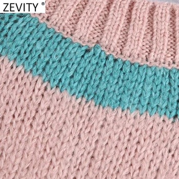 Zevity 2021. Gada Pavasara Sieviešu Modes V Kakla Krāsu Atbilstības Svītrainām Ikdienas Džemperis Adīšanas Šiks Lady Atpūtas Piedurknēm, Vestes, Topi S613