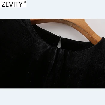 Zevity ir 2021. Sieviešu Modes Organza Ruffles Raibs Samta Smock Blūze Biroja Dāmas Pamata O Kakla Krekls Šiks Blusas Topi LS7470