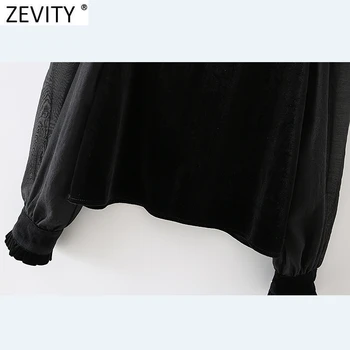 Zevity ir 2021. Sieviešu Modes Organza Ruffles Raibs Samta Smock Blūze Biroja Dāmas Pamata O Kakla Krekls Šiks Blusas Topi LS7470