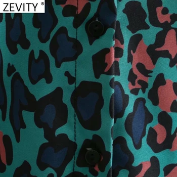 Zevity ir 2021. Sieviešu Vintage Green Leopard Digitālās Drukas Smock Blūze Biroja Dāmas Krūtīm, Biznesa Krekls Šiks Blusas Topi LS7476