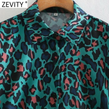 Zevity ir 2021. Sieviešu Vintage Green Leopard Digitālās Drukas Smock Blūze Biroja Dāmas Krūtīm, Biznesa Krekls Šiks Blusas Topi LS7476