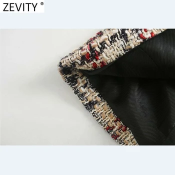 Zevity Jaunu 2020. Gadam Sieviešu Vintage Pleds Modelis Drukāt Vilnas Mētelis Sieviete, Elegants ar garām Piedurknēm Dubultā Krūtīm, Outwear Žaketes, Topi CT629