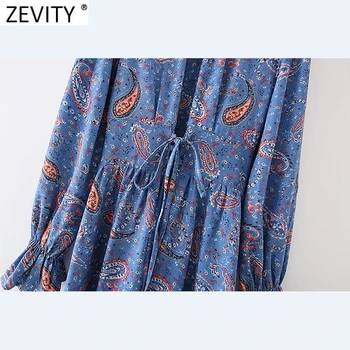 Zevity Jaunā Sieviešu Vintage Mežģīņu Apkakle Indijas Rieksti Drukāt Gadījuma Mini Kleita Sieviešu Mežģīnes Up Vestido Šiks Agaric Mežģīņu Kleita DS4803
